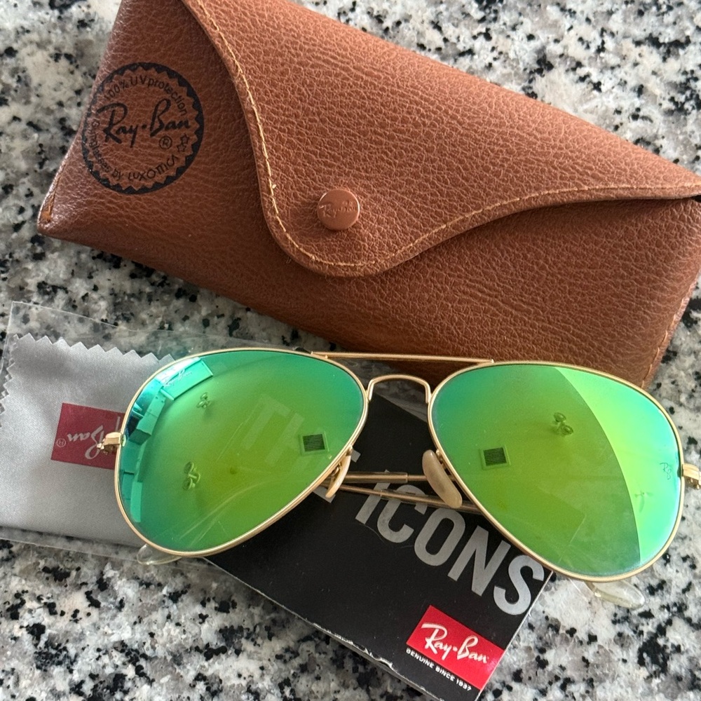 Ray-Ban Gold and Green Aviator Sunglasses
